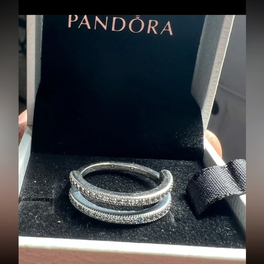 Pandora Signature Logo & Pavé Double Band Ring US 7.5